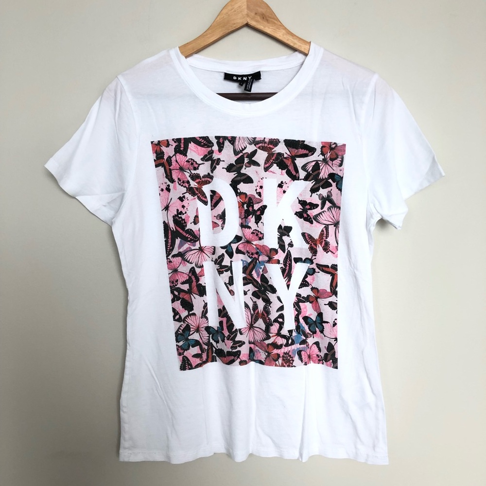 DKNY white butterfly print t shirt